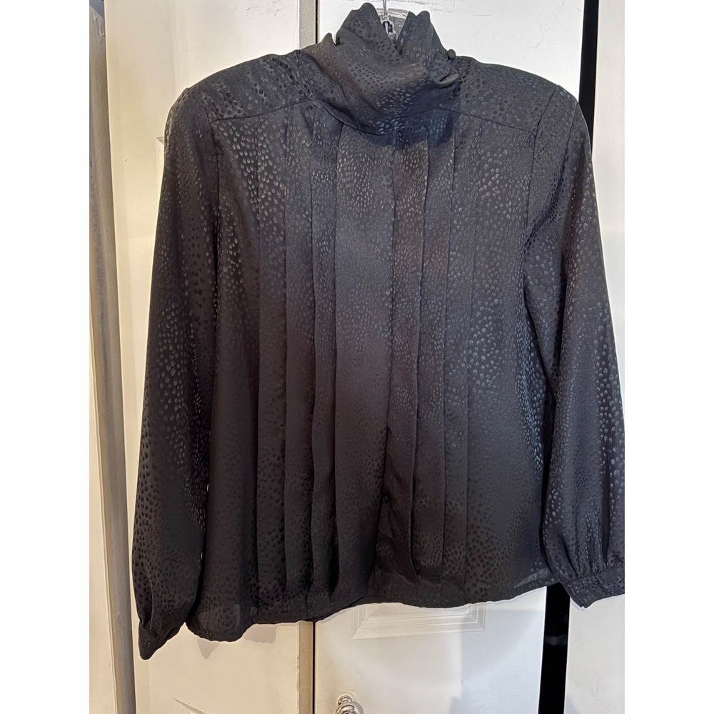 Vintage 80s Black Textured Blouse Size 12P — Le Blouse Polyester RN11995 Made in